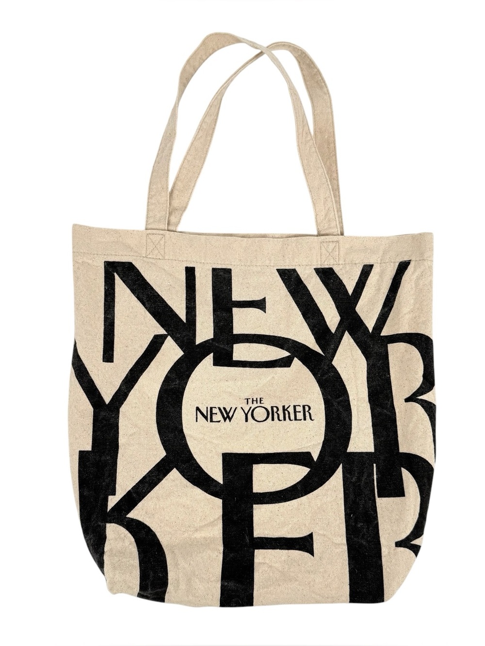 The New Yorker Tote Bag Beige Canvas Black Logo